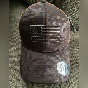 NWT Runs Deep Tactical USA American Flag Tactical Snapback Cap - Chocolate Brown